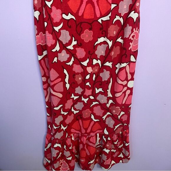 Rhode x Target Midi Dress Red Zinnia Print Boho Bell Sleeve Ruffle Casual Size 8 - Picture 11 of 12